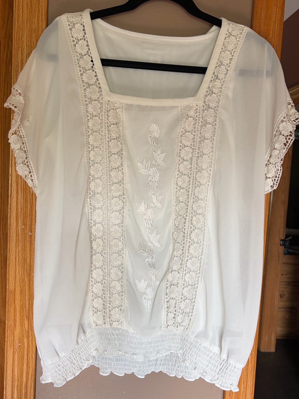 Boho White crochet Lace Trim Square-Neck Women's Top